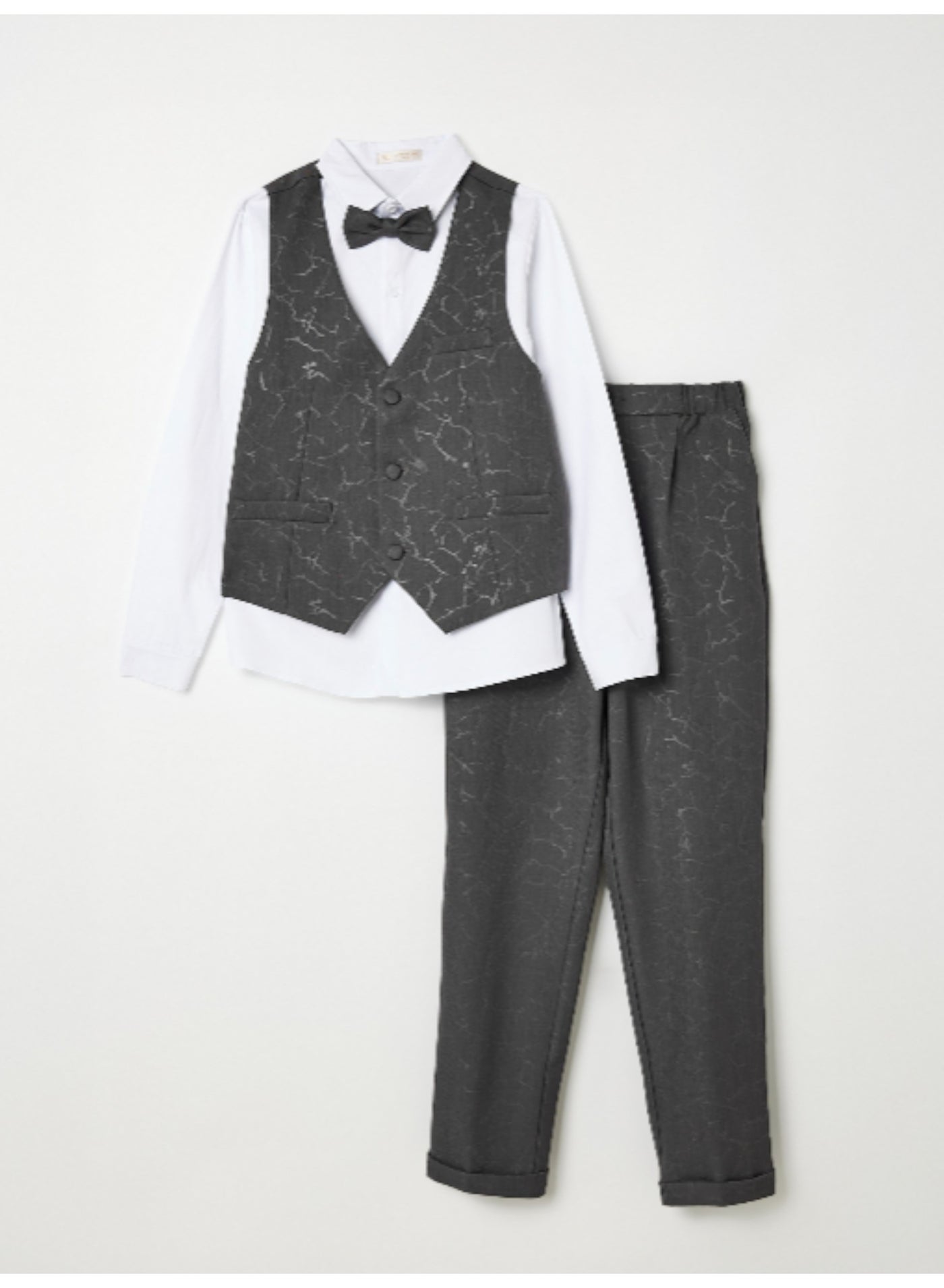 victor and jane Dark Grey Waistcoat, Shirt, Trousers & Bow Tie Set (3 Years–8 Years)